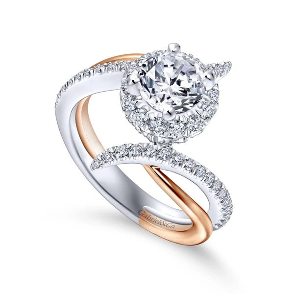 14K White-Rose Gold Round Halo Diamond Engagement Ring