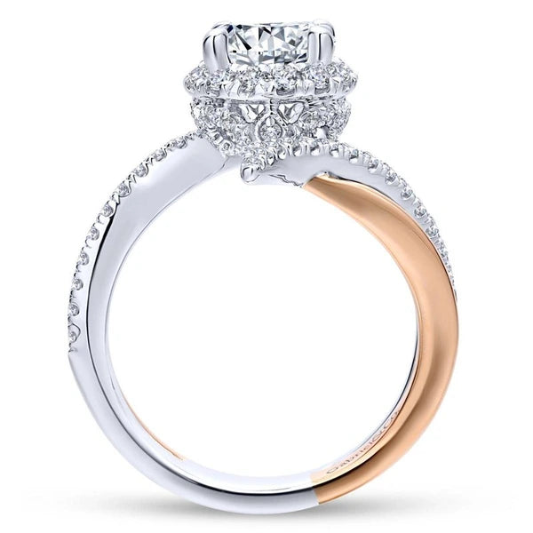 14K White-Rose Gold Round Halo Diamond Engagement Ring