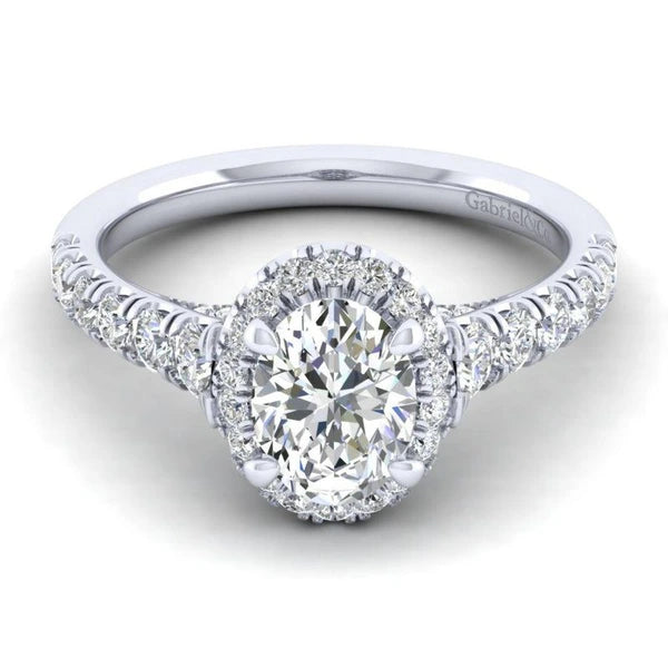 14K White Gold Oval Halo Diamond Engagement Ring