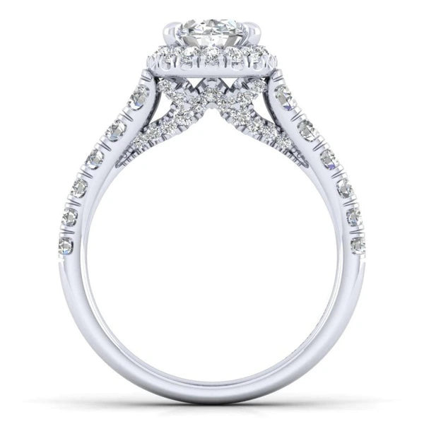 14K White Gold Oval Halo Diamond Engagement Ring