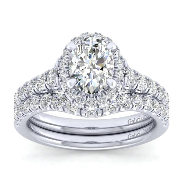 14K White Gold Oval Halo Diamond Engagement Ring