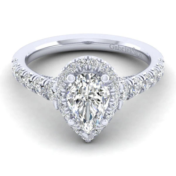 14K White Gold Pear Shape Halo Diamond Engagement Ring