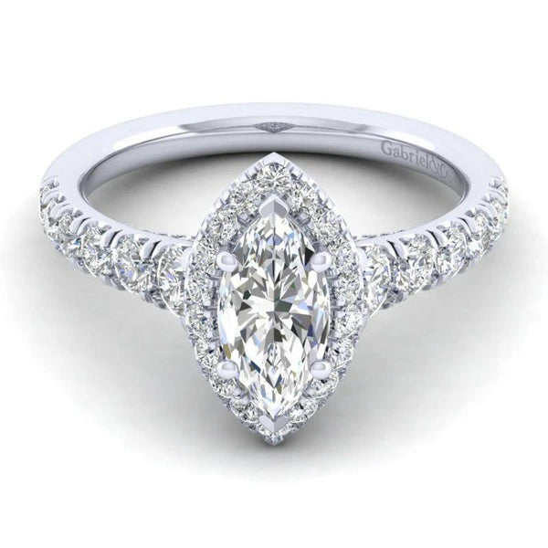 14K White Gold Marquise Halo Diamond Engagement Ring