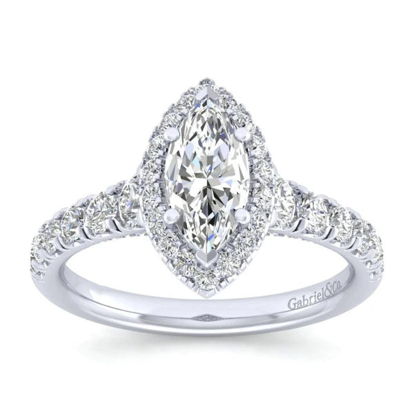 14K White Gold Marquise Halo Diamond Engagement Ring