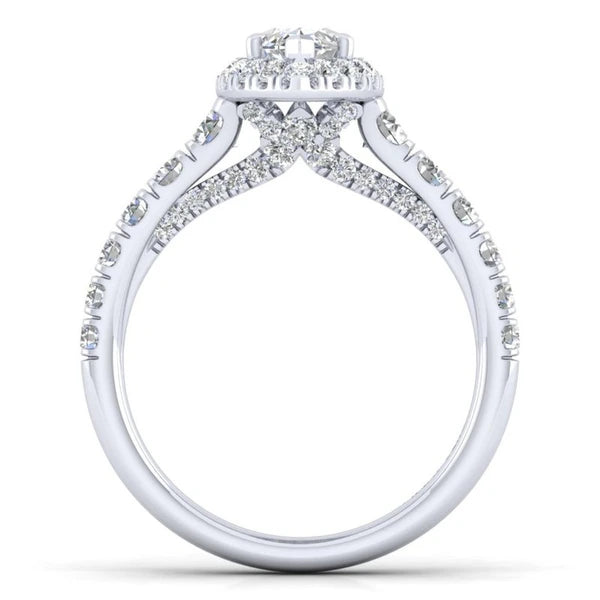 14K White Gold Marquise Halo Diamond Engagement Ring