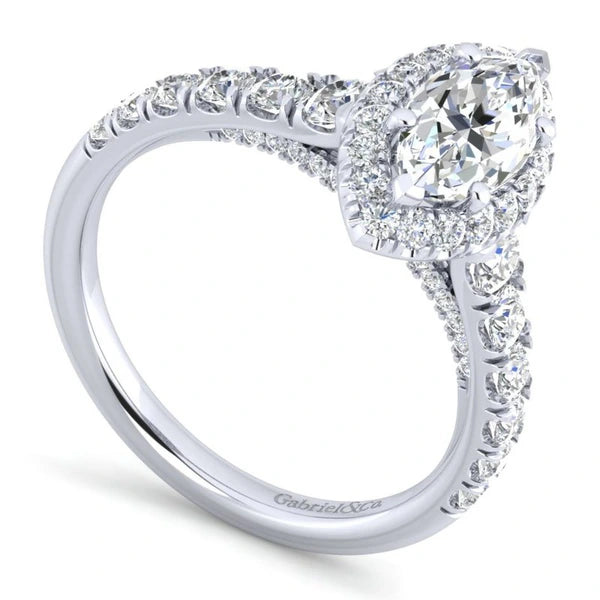 14K White Gold Marquise Halo Diamond Engagement Ring