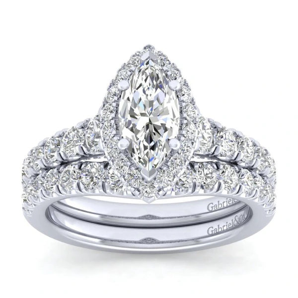 14K White Gold Marquise Halo Diamond Engagement Ring