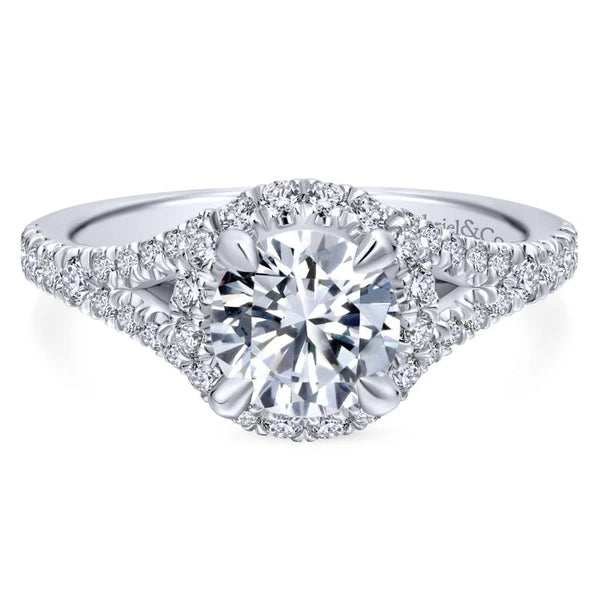 14K White Gold Round Halo Diamond Engagement Ring