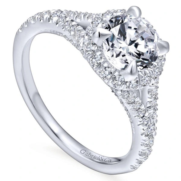 14K White Gold Round Halo Diamond Engagement Ring