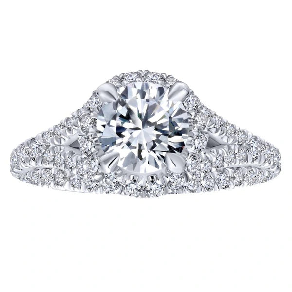 14K White Gold Round Halo Diamond Engagement Ring