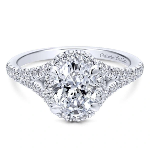 14K White Gold Oval Halo Diamond Engagement Ring
