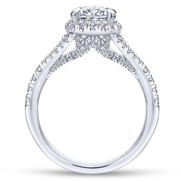 14K White Gold Oval Halo Diamond Engagement Ring