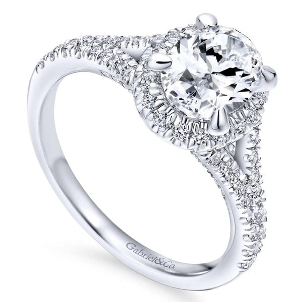 14K White Gold Oval Halo Diamond Engagement Ring