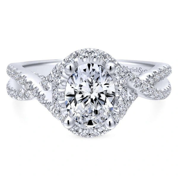14K White Gold Oval Halo Diamond Engagement Ring