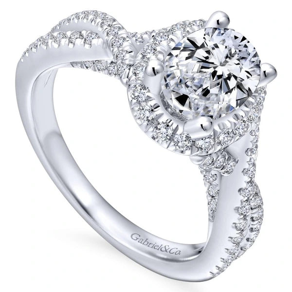 14K White Gold Oval Halo Diamond Engagement Ring