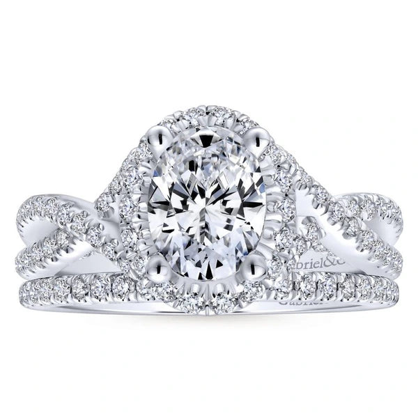 14K White Gold Oval Halo Diamond Engagement Ring