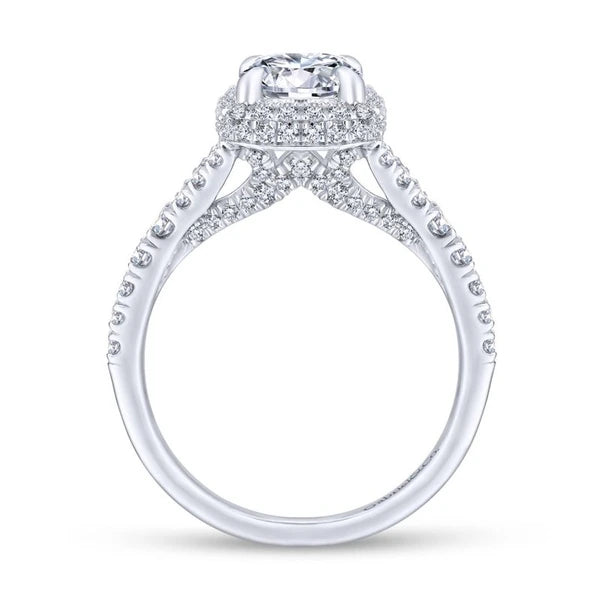 14K White Gold Cushion Halo Round Diamond Engagement Ring