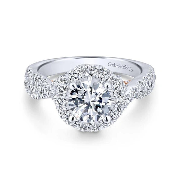 14K White-Rose Gold Round Halo Diamond Engagement Ring