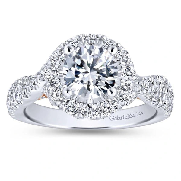 14K White-Rose Gold Round Halo Diamond Engagement Ring