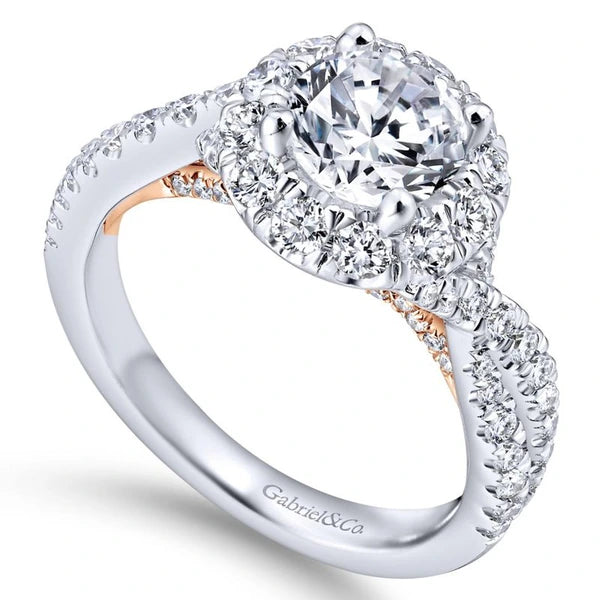 14K White-Rose Gold Round Halo Diamond Engagement Ring