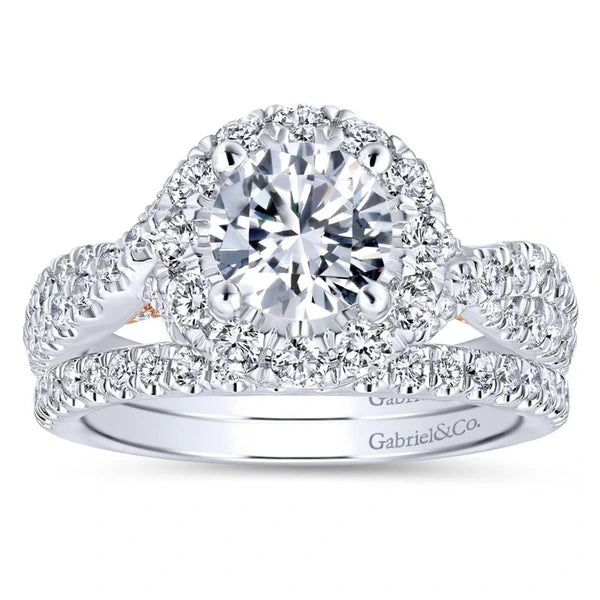 14K White-Rose Gold Round Halo Diamond Engagement Ring