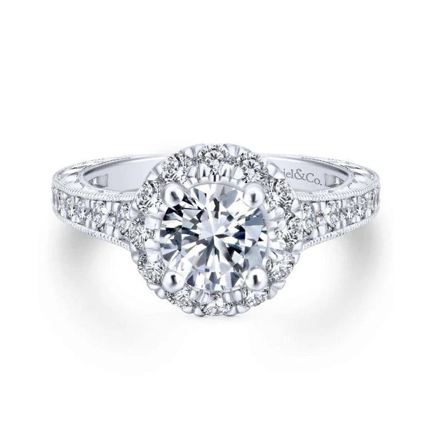 14K White-Rose Gold Round Halo Diamond Engagement Ring