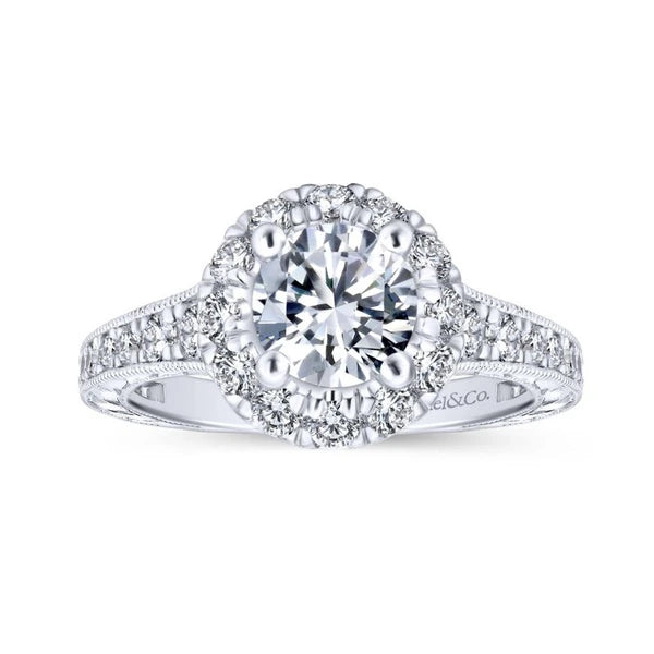 14K White-Rose Gold Round Halo Diamond Engagement Ring
