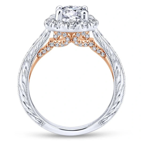14K White-Rose Gold Round Halo Diamond Engagement Ring