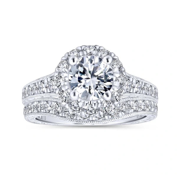 14K White-Rose Gold Round Halo Diamond Engagement Ring