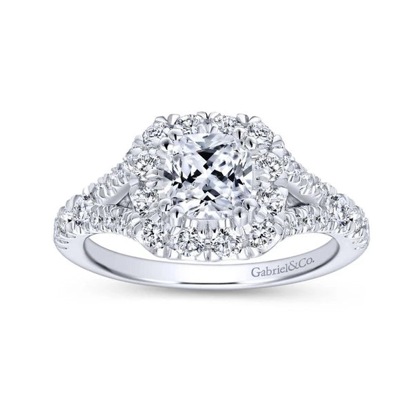 14K White-Rose Gold Cushion Halo Diamond Engagement Ring