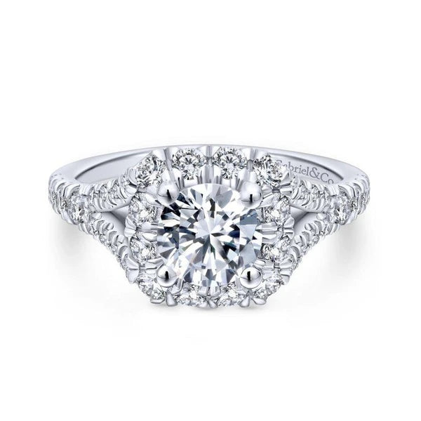 14K White-Rose Gold Round Halo Diamond Engagement Ring