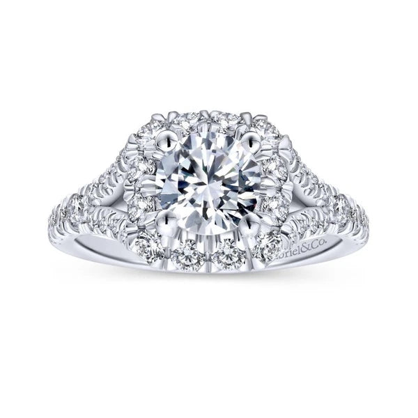 14K White-Rose Gold Round Halo Diamond Engagement Ring