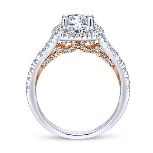 14K White-Rose Gold Round Halo Diamond Engagement Ring