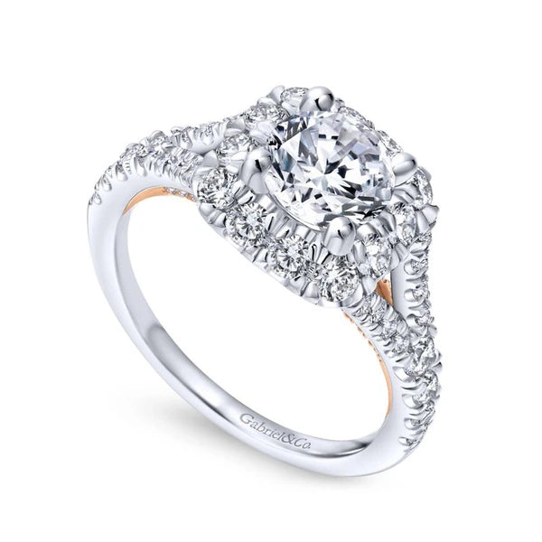 14K White-Rose Gold Round Halo Diamond Engagement Ring