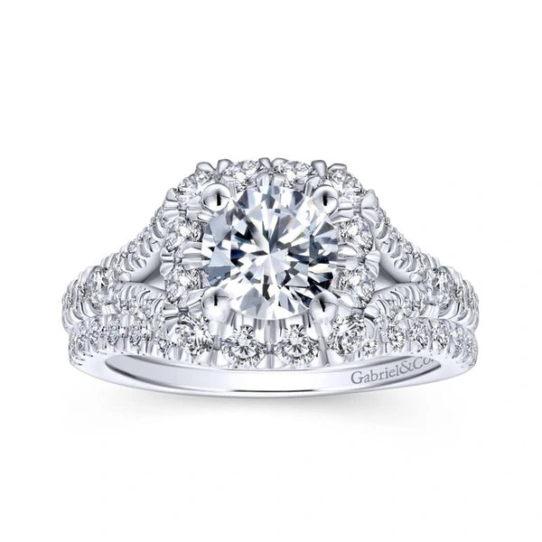 14K White-Rose Gold Round Halo Diamond Engagement Ring