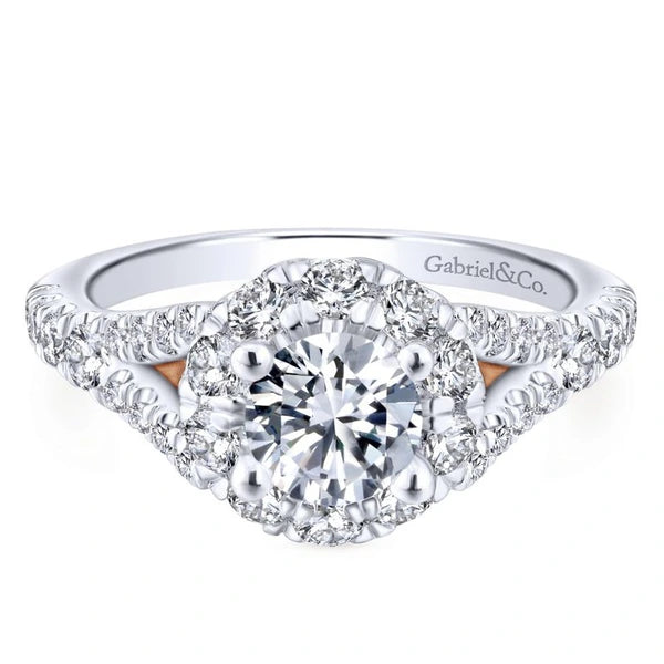 14K White-Rose Gold Round Halo Diamond Engagement Ring