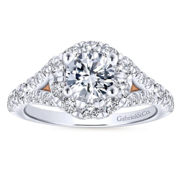 14K White-Rose Gold Round Halo Diamond Engagement Ring