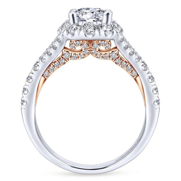 14K White-Rose Gold Round Halo Diamond Engagement Ring