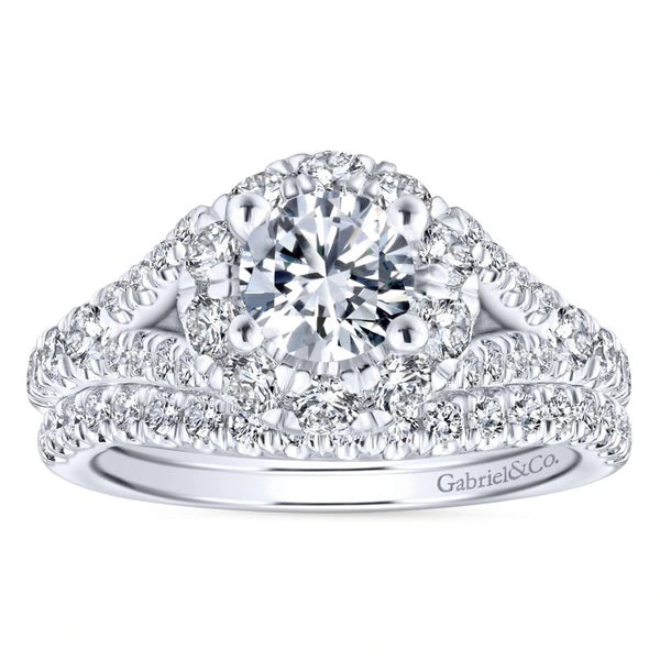 14K White-Rose Gold Round Halo Diamond Engagement Ring