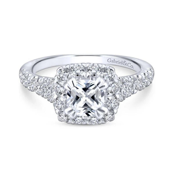 14K White-Rose Gold Cushion Halo Diamond Engagement Ring