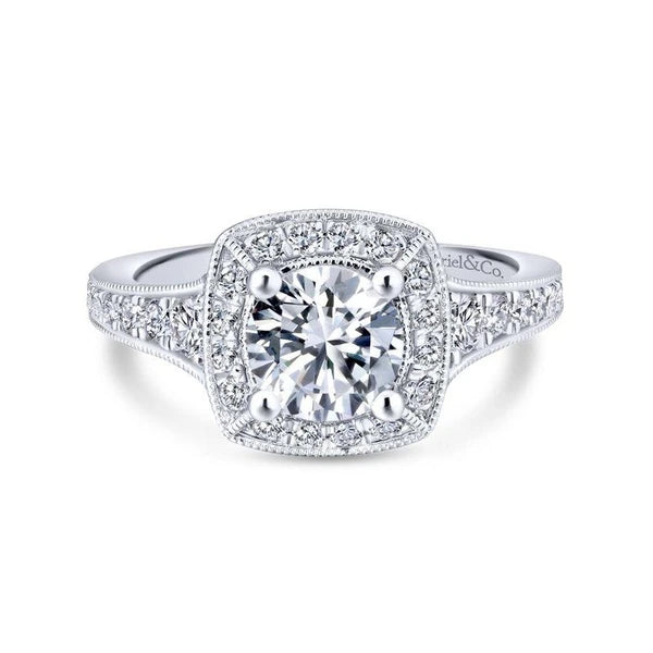 14K White Gold Round Halo Diamond Engagement Ring