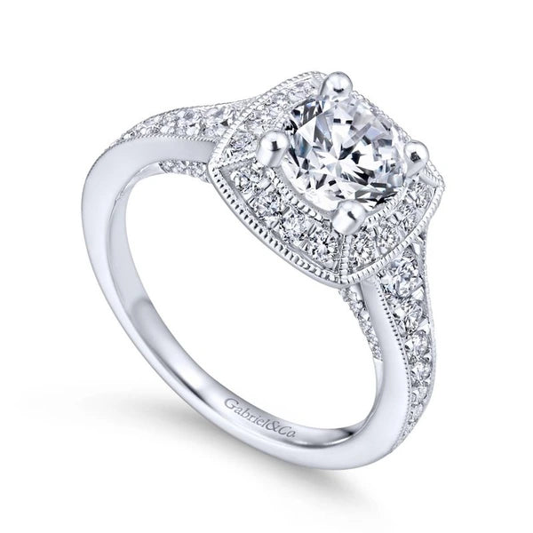 14K White Gold Round Halo Diamond Engagement Ring