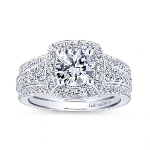 14K White Gold Round Halo Diamond Engagement Ring