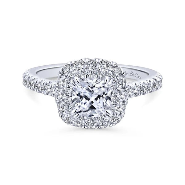 14K White Gold Cushion Cut Diamond Engagement Ring