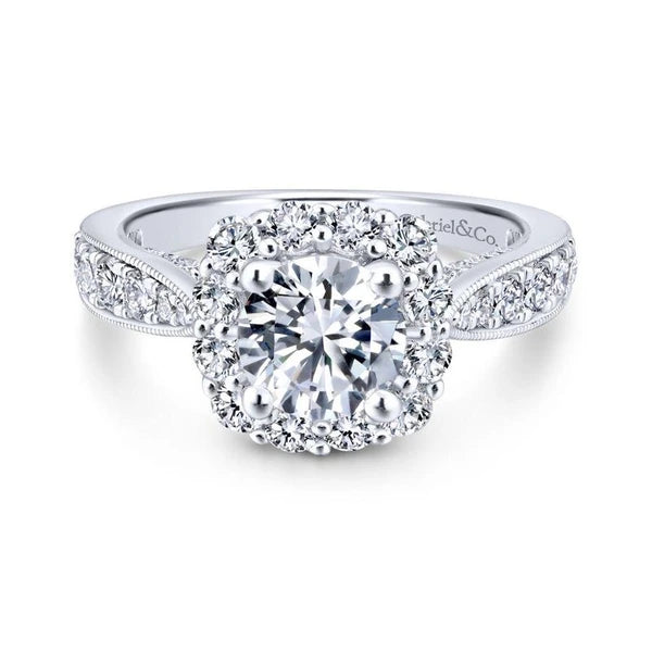 14K White Gold Round Halo Diamond Engagement Ring