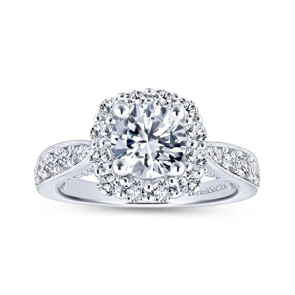 14K White Gold Round Halo Diamond Engagement Ring