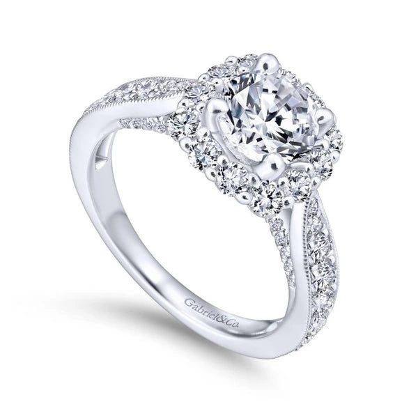 14K White Gold Round Halo Diamond Engagement Ring