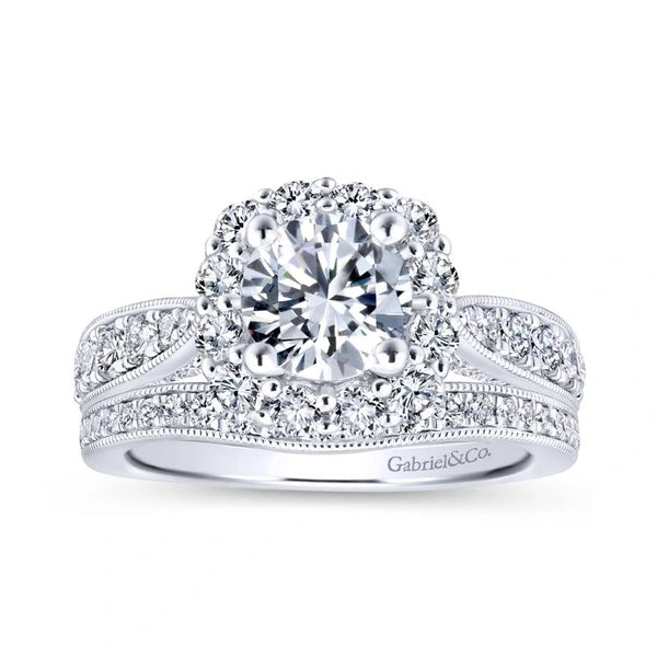14K White Gold Round Halo Diamond Engagement Ring