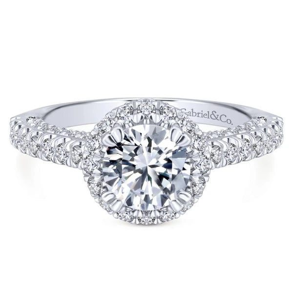 14K White Gold Round Halo Diamond Engagement Ring