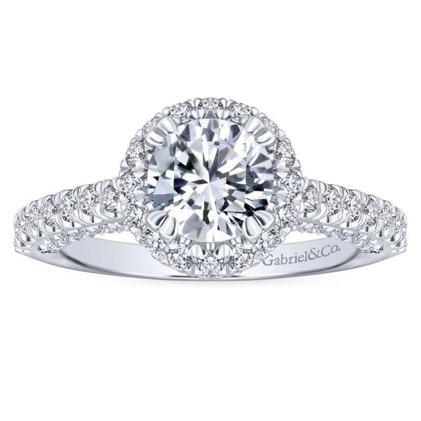 14K White Gold Round Halo Diamond Engagement Ring